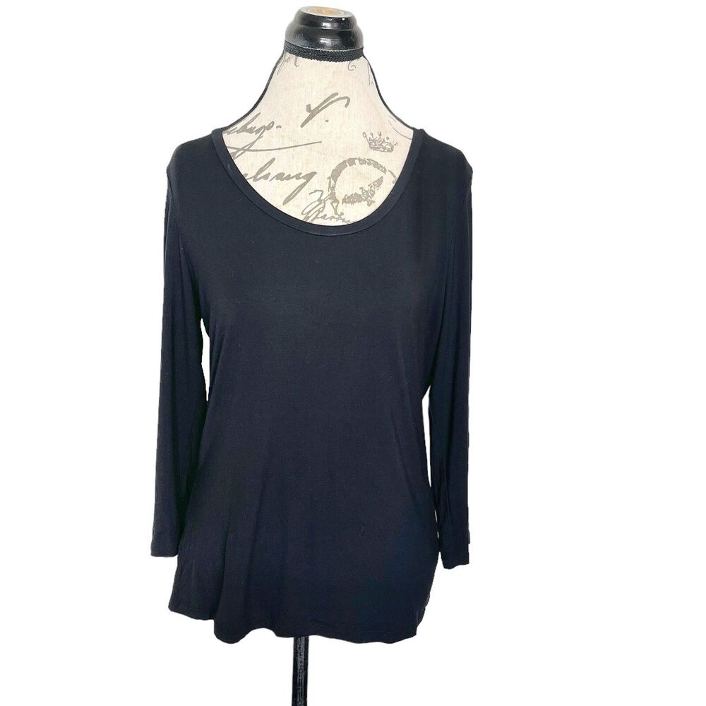 Talbots Womens Blouse Top Size Small Black Stretch Scoop Neckline Pullover